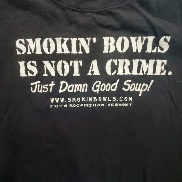 Smokin Bowls Vermont Graphic Long Sleeve T Shirt Black Red Bar Anvil Cotton Sz L - Picture 7 of 15